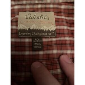 Cabelas Button Up Shirt Mens SZ L Tall Orange Check Legendary Outdoors Long Slv